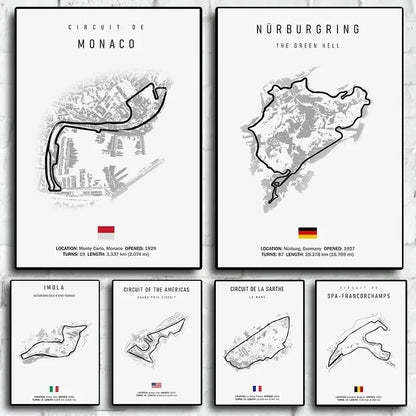 F1 Track Circuit Posters Imola Monaco Formula 1 GP Canvas Painting  Nordic Motorsport Wall Art Picture Room Decor Unframed