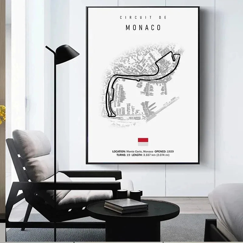 F1 Track Circuit Posters Imola Monaco Formula 1 GP Canvas Painting  Nordic Motorsport Wall Art Picture Room Decor Unframed